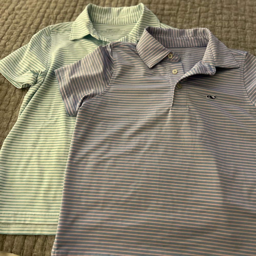Vineyard Vines Blue and Green Striped Polo Shirts Lightweight Cotton